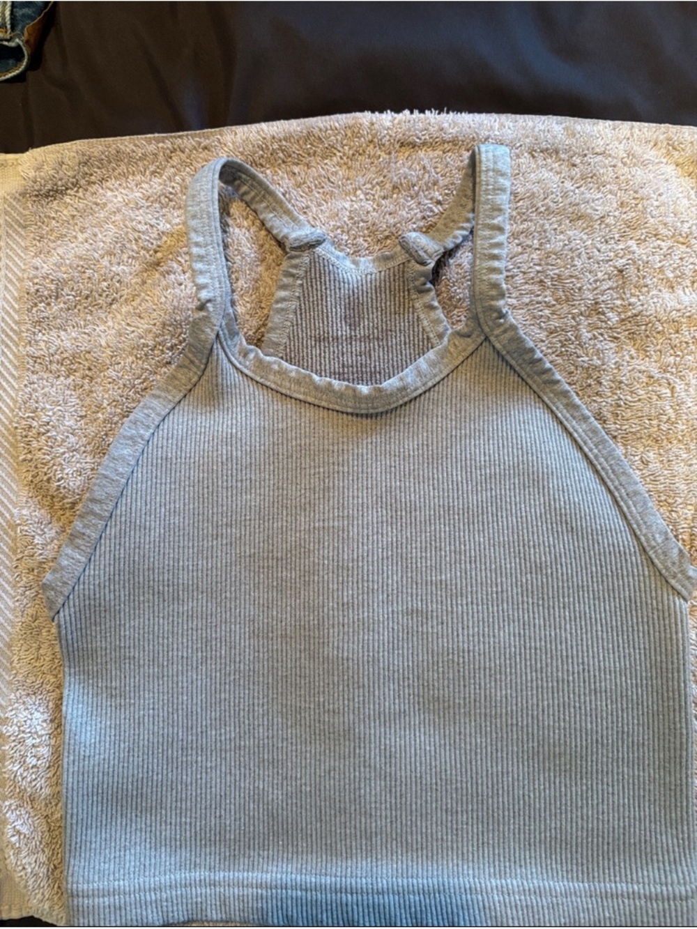 Ribbed High-Neck Cropped Tank Top - Light Gray